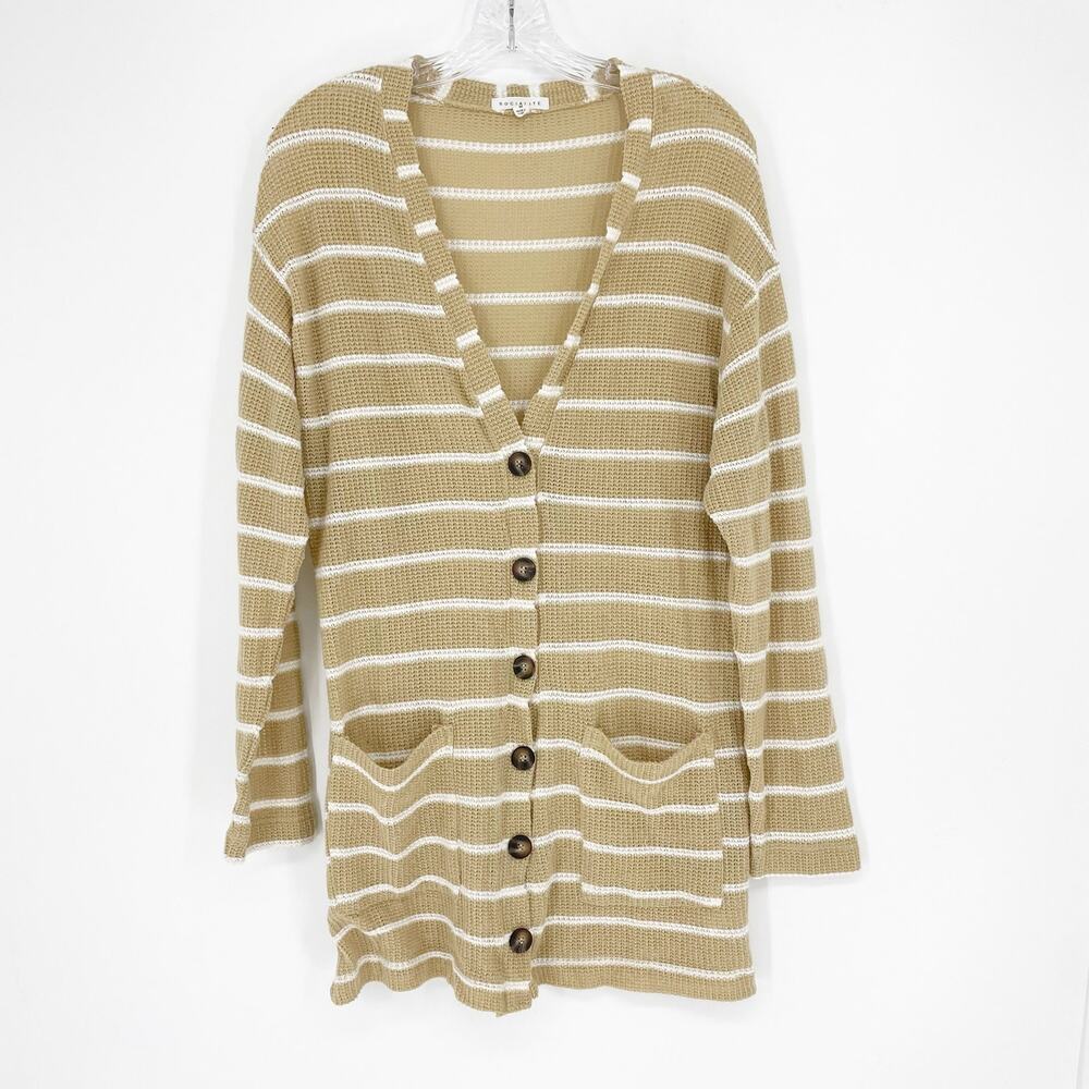 Socialite Long Stripe Button-Up Cardigan Size Medium